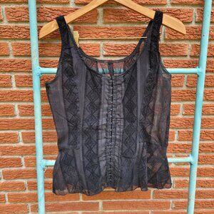 Vintage-Inspired Sheer Black Lace Corset-Style Tank Top